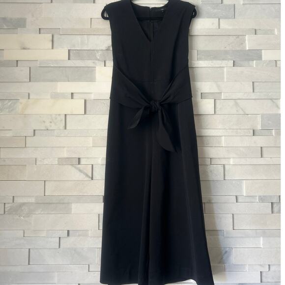 TIBI Black Bow V-Neck Front Tie Cropped Wide Leg Jumpsuit 4 Black Minimalist